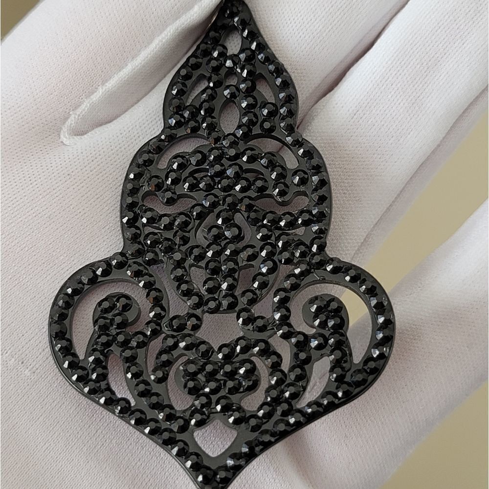 Black Earrings Crystal Filigree Ornate  Earrings #0021